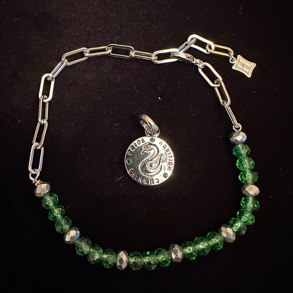 Harry Potter Slytherin bracelet with green beads and charm